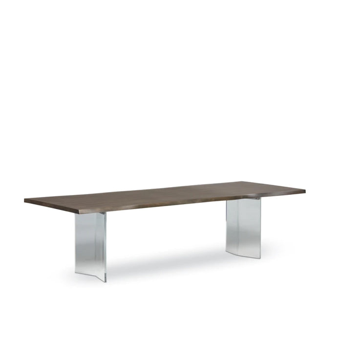 Rustic Dining Table With V-shaped Acrylic Pedestal Base
