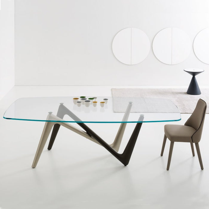Glass Dining Table With Crossed Z-legs