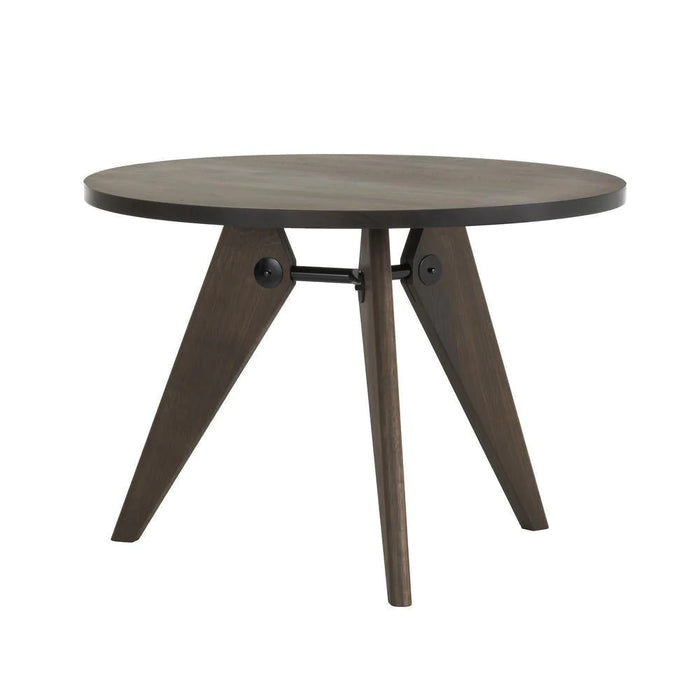 Round Oak Dining Table With Wedge-shaped Legs