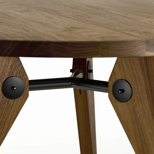 Round Oak Dining Table With Wedge-shaped Legs