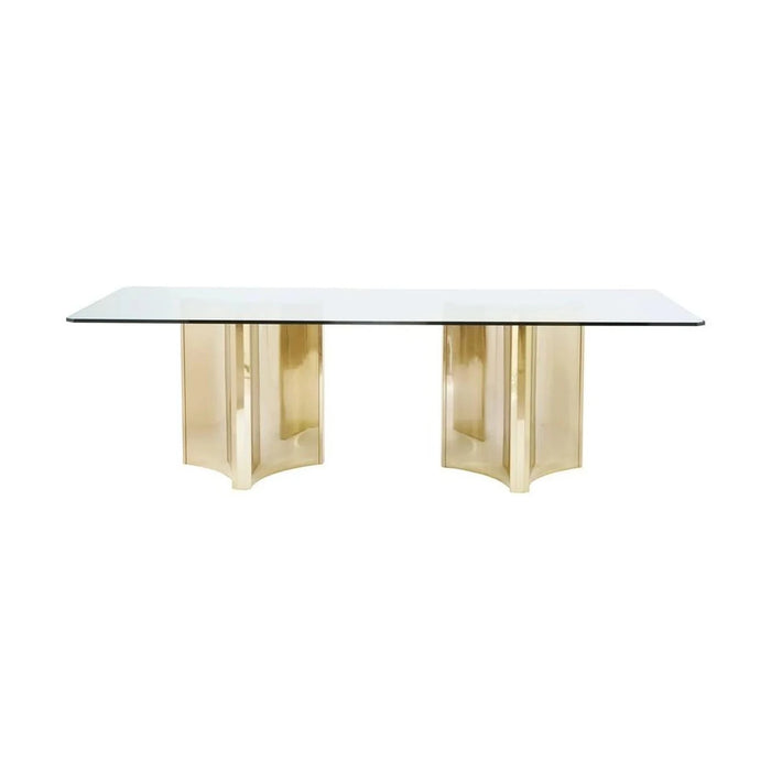 Rectangular Dining Table Patinated Brass Base with Glass Top