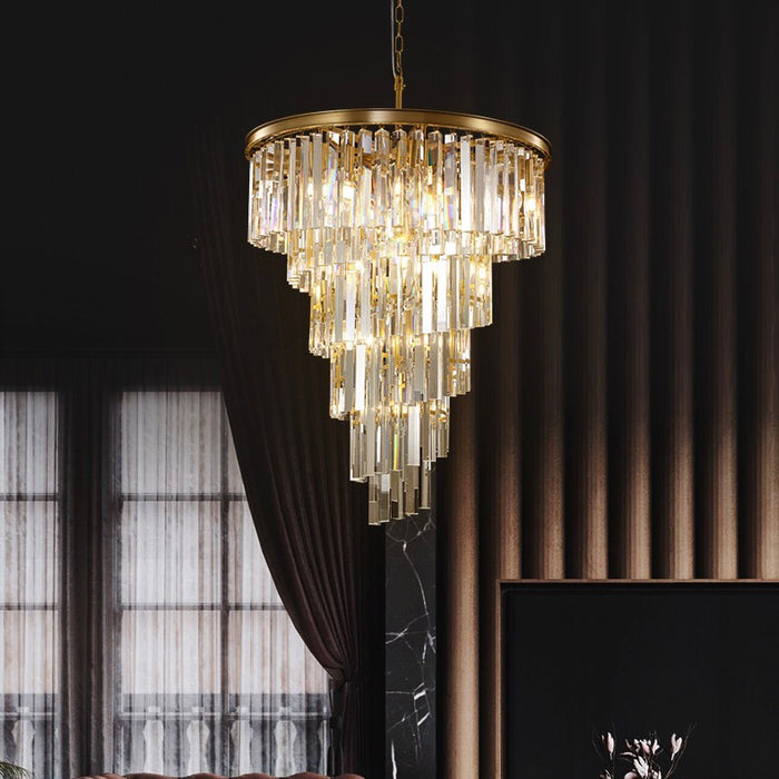 Luxury Pure Copper Crystal Chandelier Modern Living Room Light Villa Ceiling Lamp