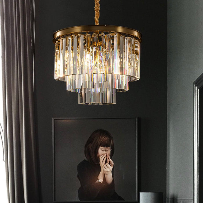 Luxury Pure Copper Crystal Chandelier Modern Living Room Light Villa Ceiling Lamp