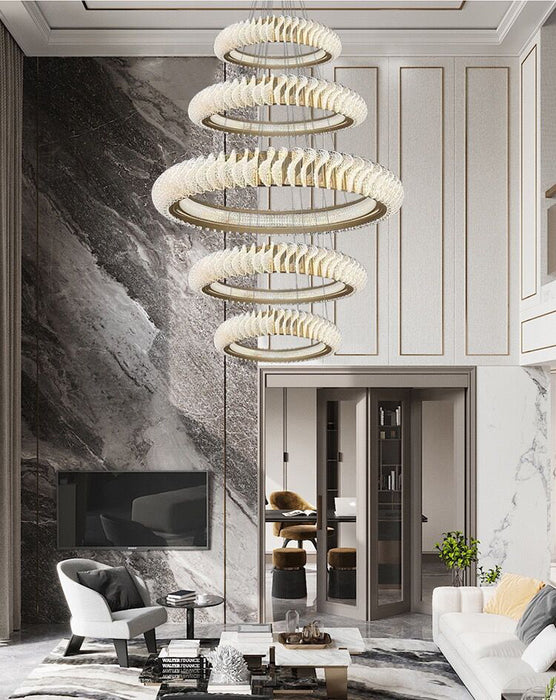 Extra Large Multi-layers Rings Crystal Chandelier Modern Art Waves Creative Pendant Light For High-ciling Foyer/Hallway/Staircase