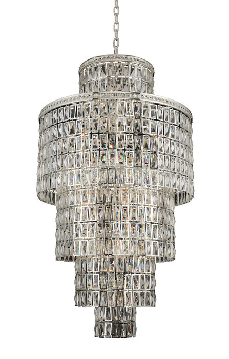 Lámpara de araña de cristal de varios niveles redonda/ovalada de lujo con acabado plateado