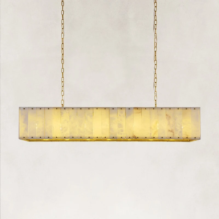 Modern Organic Enclosed Linear Alabaster Chandelier