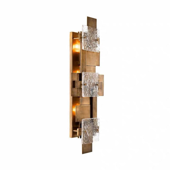 Modern Art Deco Geometric Brass Textured Glass Wall Sconce