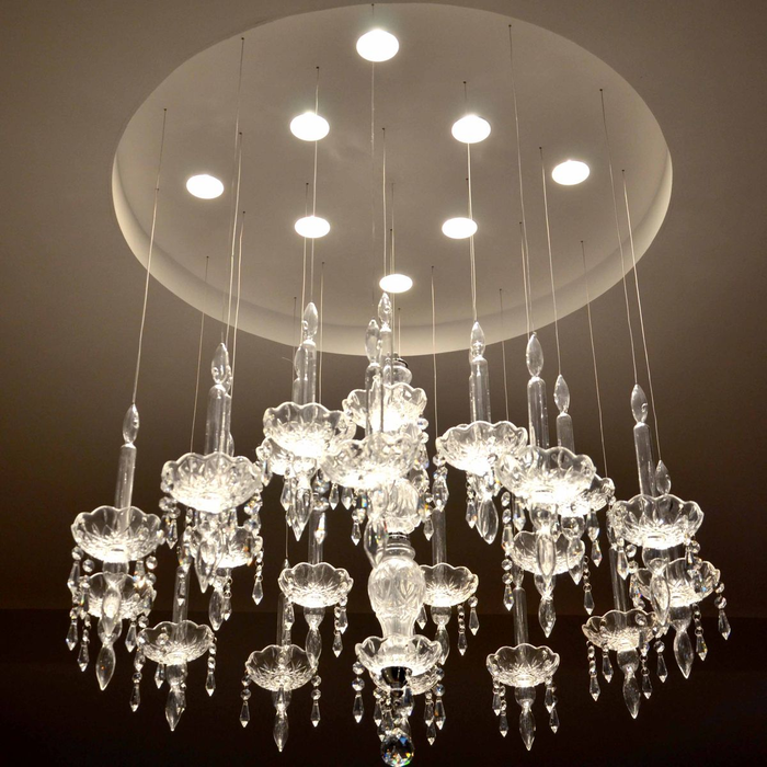 French Romantic Candle Crystal Chandelier White Modern Pendant Light for Living Room/Dining Room/Bedroom