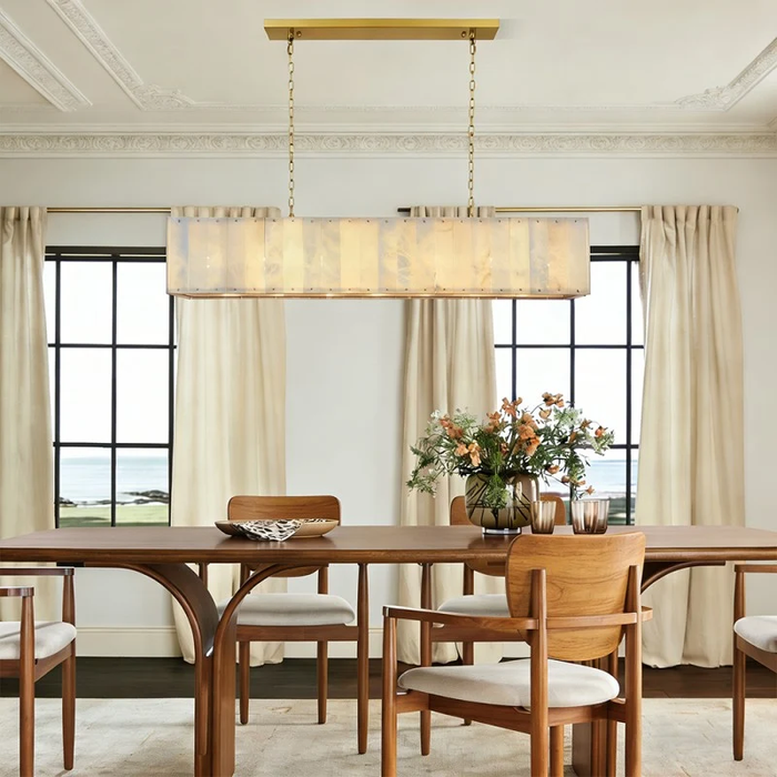 Modern Organic Enclosed Linear Alabaster Chandelier