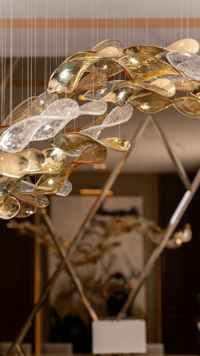 Luxury High-End Glass Leaves Floating Chandelier for Hotel/Villa/Living Room