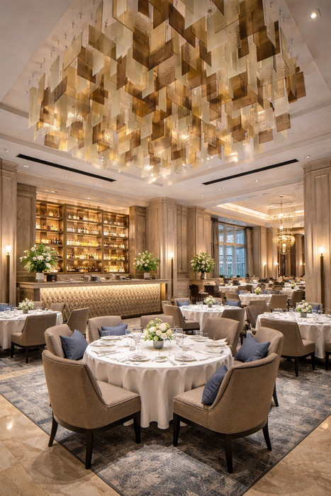 Modern Layered Amber & Clear Textured Glass Panel Ceiling Light for Hotel Lobby/Living Room