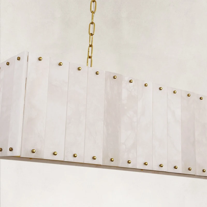 Modern Organic Enclosed Linear Alabaster Chandelier