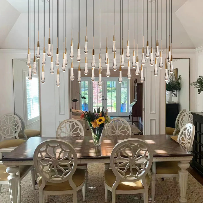 Modern Cascade Raindrop Linear Crystal Chandelier for Dining Room/Kitchen Island