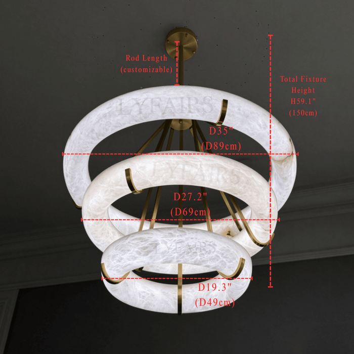 Organic Minimalist 3-Tier Natural Alabaster Ring Chandelier