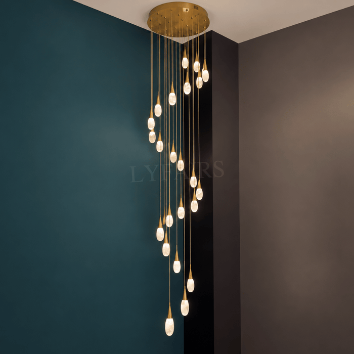 Modern Cluster Spiral Teardrop Natural Crystal Staircase Chandelier