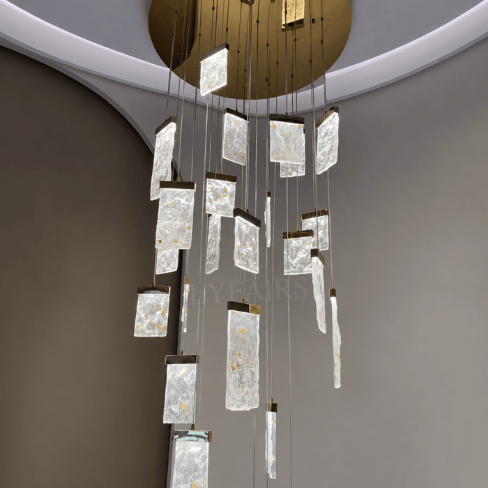 Modern Cascading Rectangular Panel Synthetic Crystal Glass Staircase Chandelier