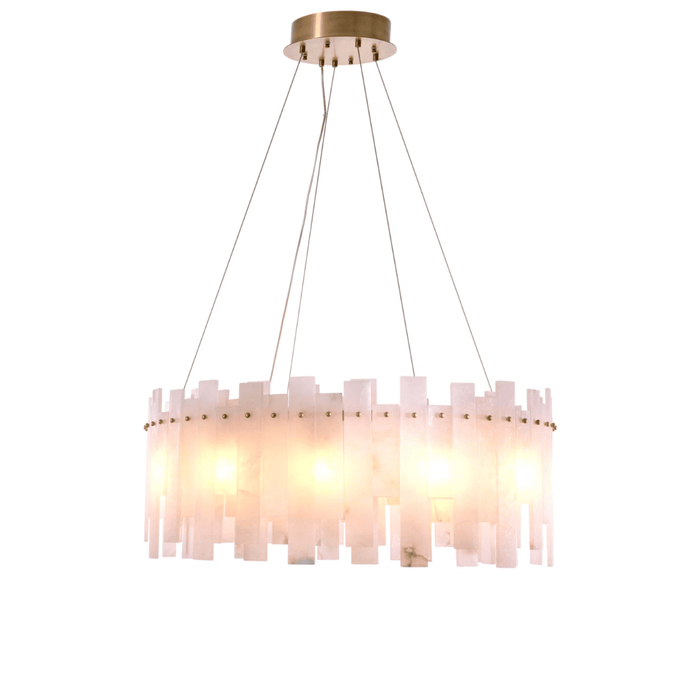 Modern Organic Slabs Round Alabaster Ring Chandelier