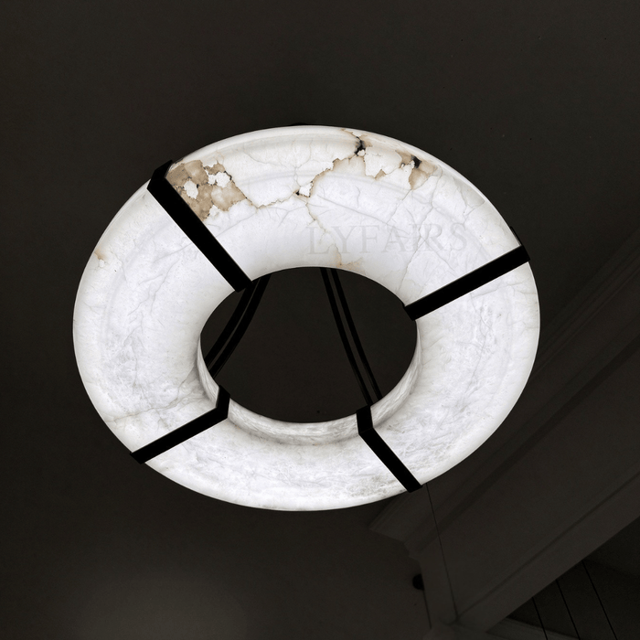 Modern Organic Flat Circular Alabaster Ring Chandelier