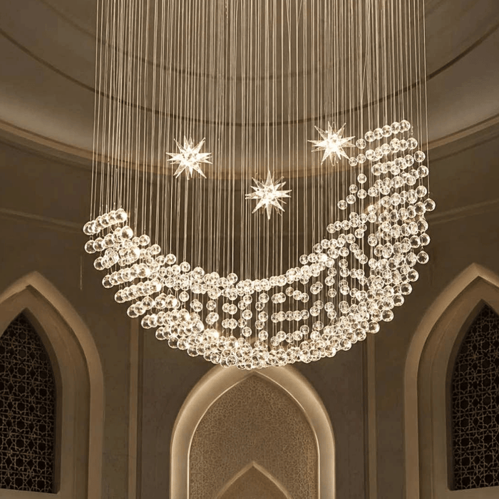Sculptural Celestial Crescent‑Moon & Star Crystal Chandelier