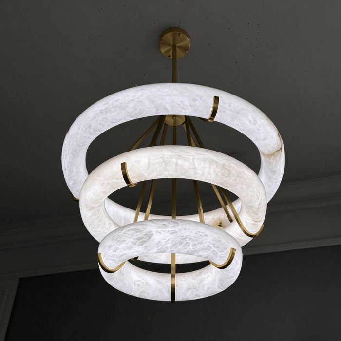 Organic Minimalist 3-Tier Natural Alabaster Ring Chandelier