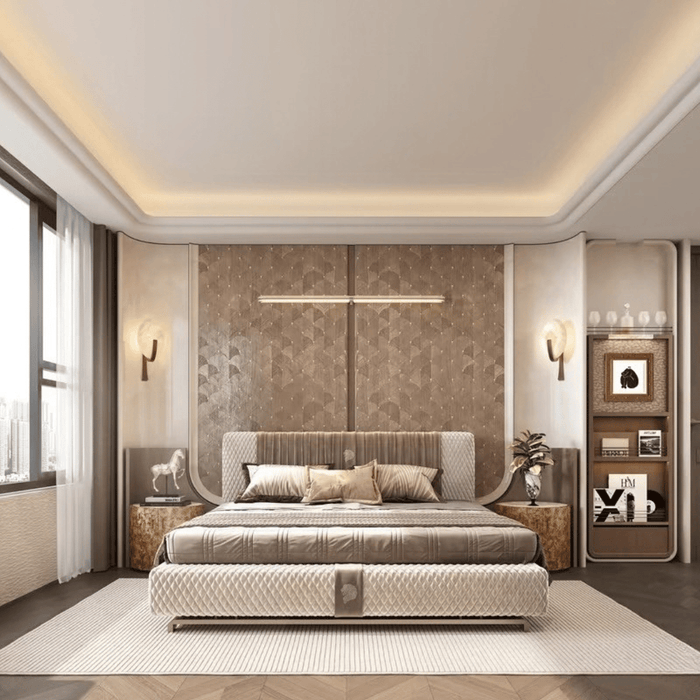 Italian Modern Luxury Quilted Vertical Channel Upholstered Bed