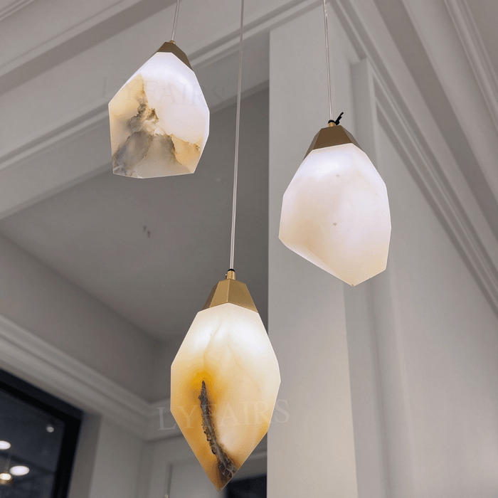 Modern Irregular Faceted Diamond Alabaster Pendant Light