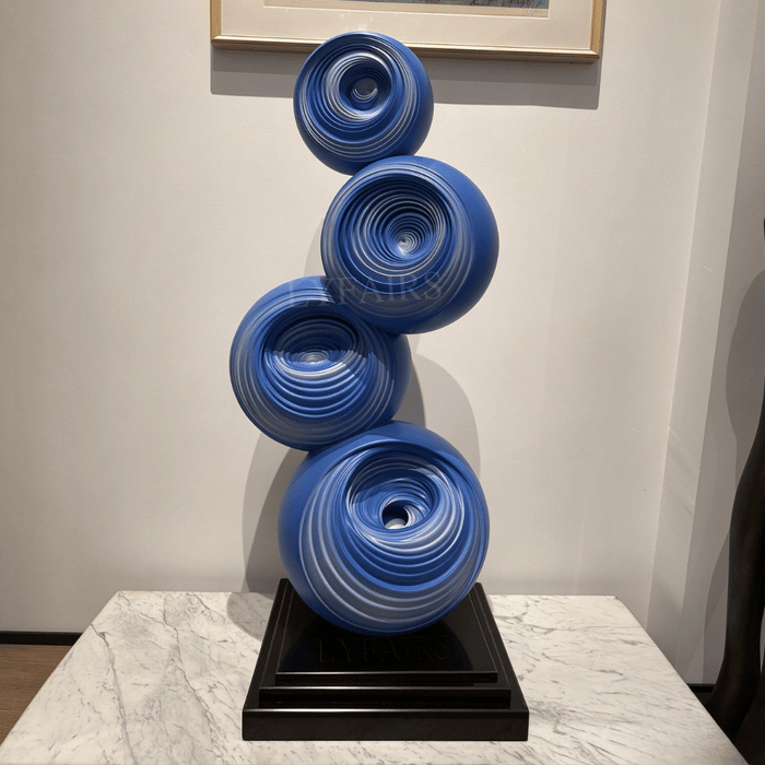 Contemporary Stacked Blue Vortex Sphere Floor Art Sculpture