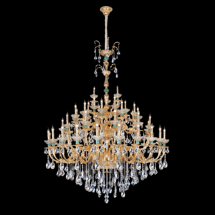 Palatial Malachite Gilded Tiered Candle Crystal Chandelier