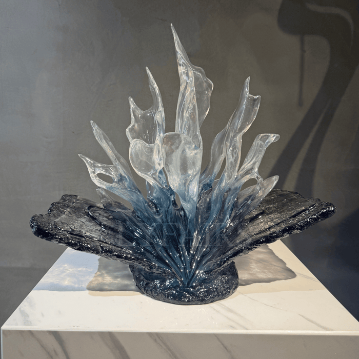 Abstract Gradient Ice Blue Translucent Flame Table Sculpture