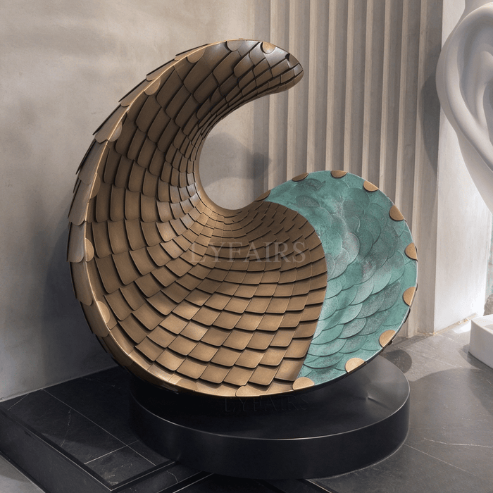 Abstract Two-Tone Curved Scaled Tidal Floor Sculpture