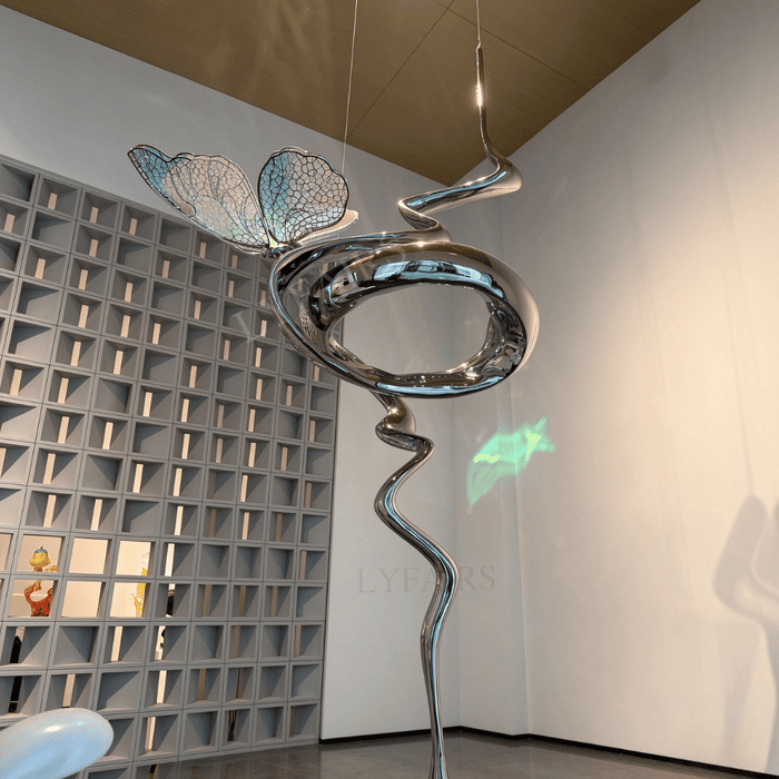 Artistic Polished Stainless Steel Suspended Butterfly Sculpture