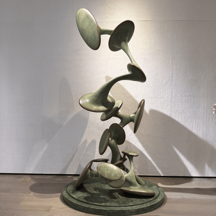 Ascending Organic Verdigris Patina Abstract Mushroom Floor Sculpture