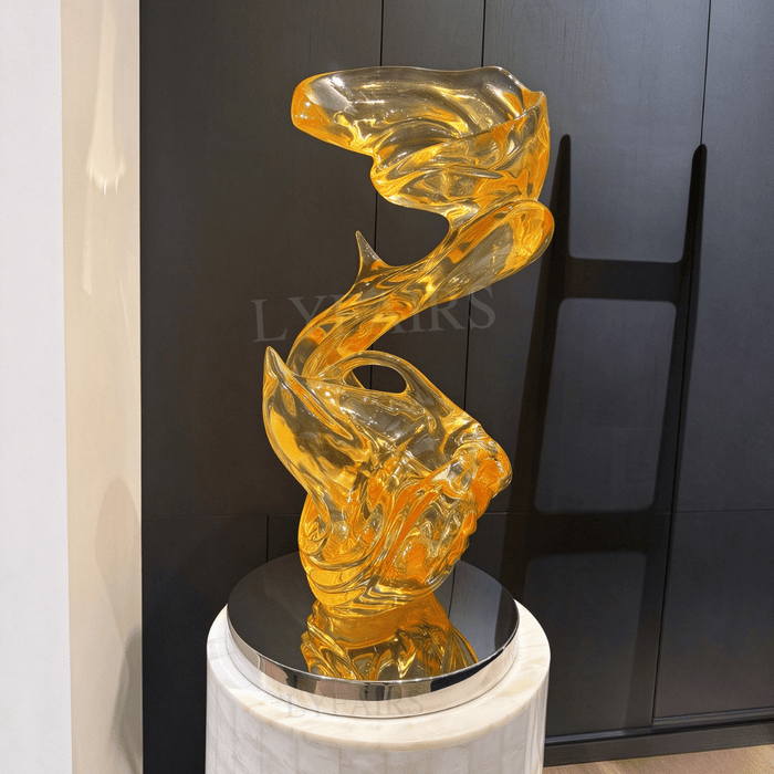 Amber Abstract Fluid Swirl Art Sculpture
