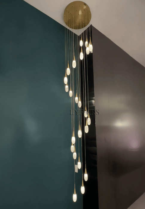 Modern Cluster Spiral Teardrop Natural Crystal Staircase Chandelier