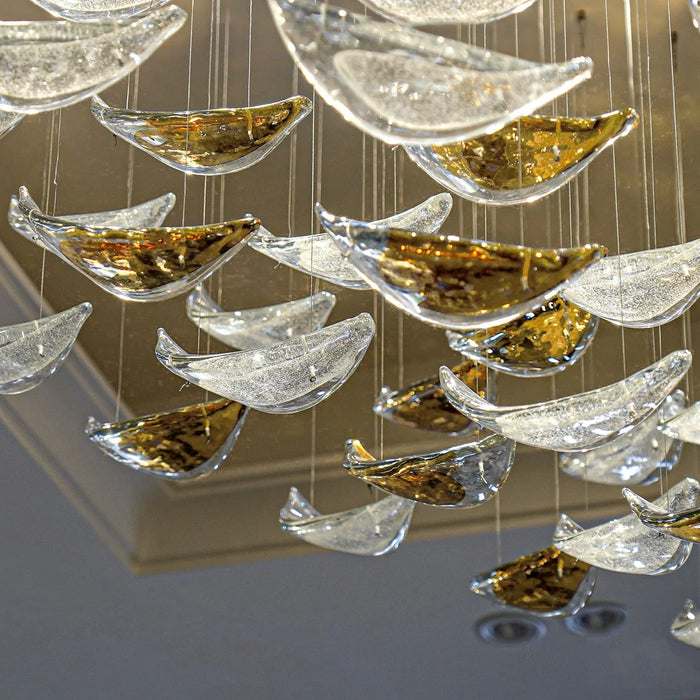 Modern Floating Glass Leaves Chandelier for High Ceiling/Hotel/Restaurant