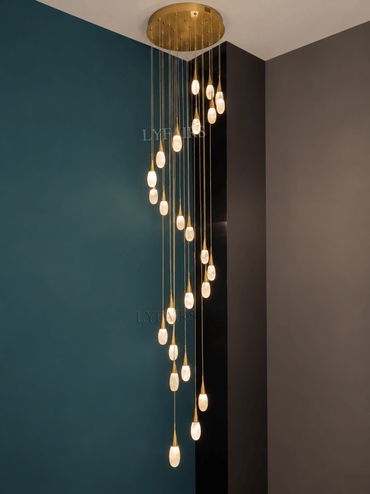 Modern Cluster Spiral Teardrop Natural Crystal Staircase Chandelier