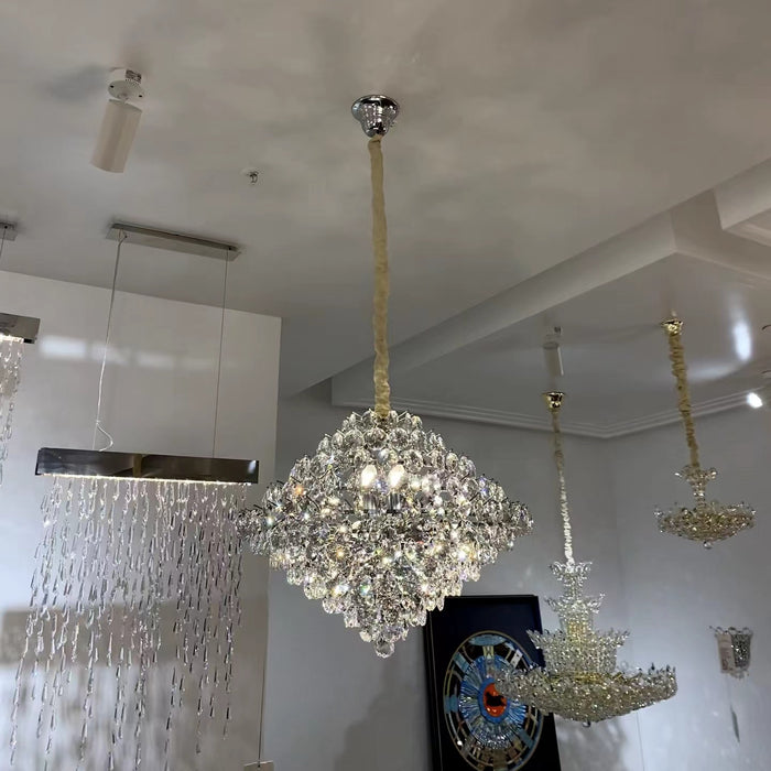 Lámpara de araña de cristal cónica de lujo estético para sala de estar/comedor/vestíbulo/pasillo/escalera