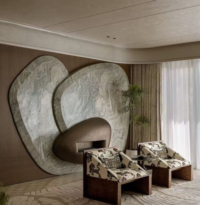 Luxury Retro Mythical Tiger Motif Block‑Frame Upholstery Lounge Chair