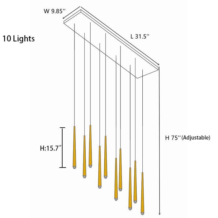 Minimalist Staircase Ceiling Lighting Fixture Foyer Pendant Chandelier In Brass/Black/Nickel Finish