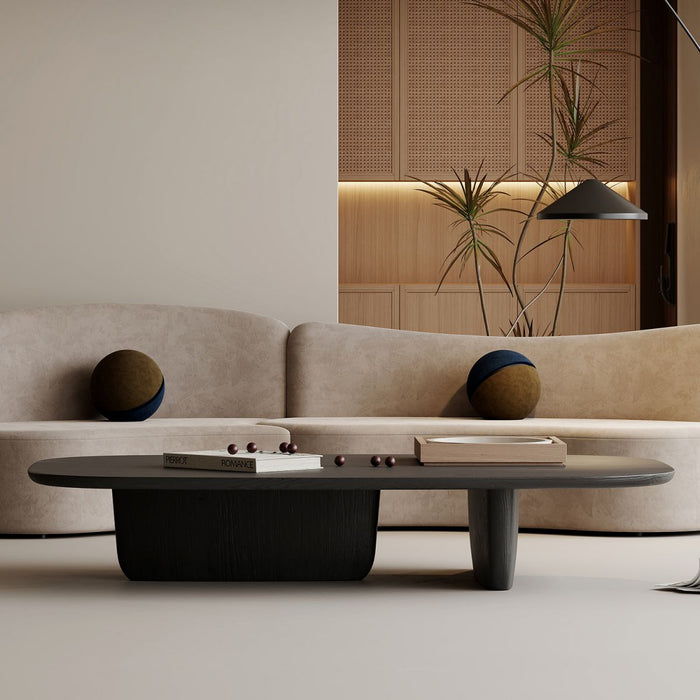 Mesa de centro moderna ovalada de madera en negro/marrón