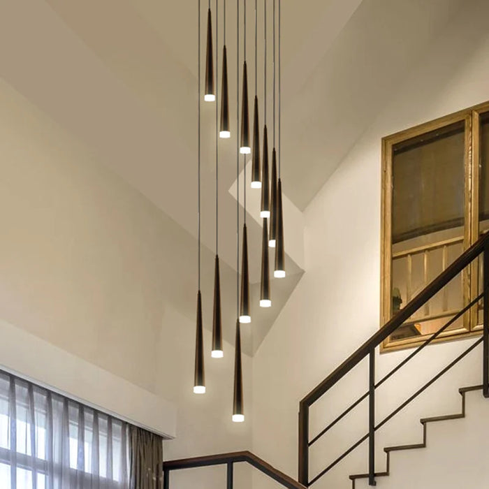Minimalism Foyer Staircase Chandelier Ceiling Pendant Lighting Fixture For Living Room Entryway In Gold/ Black Finish