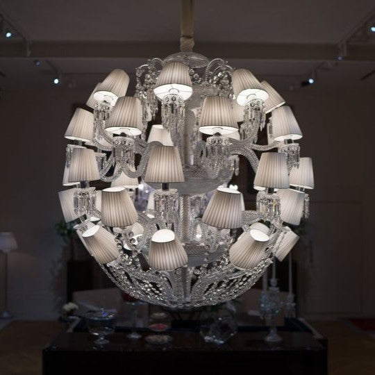Luxury Globe Crystal Chandelier With Fabric/Crystal Glass Lampshades