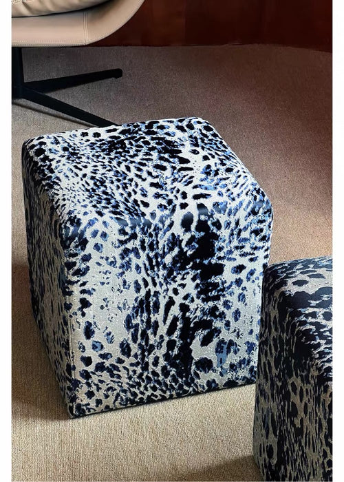 Mid‑Century Midnight Blue Leopard Block Accent Chair