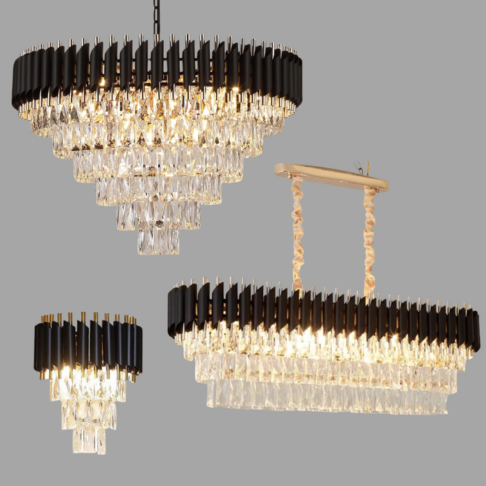 Lámpara de araña escalonada de cristal redonda/ovalada de varios niveles de lujo moderna