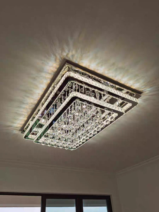 Lámpara de araña rectangular de lujo con montaje empotrado de cristal regulable