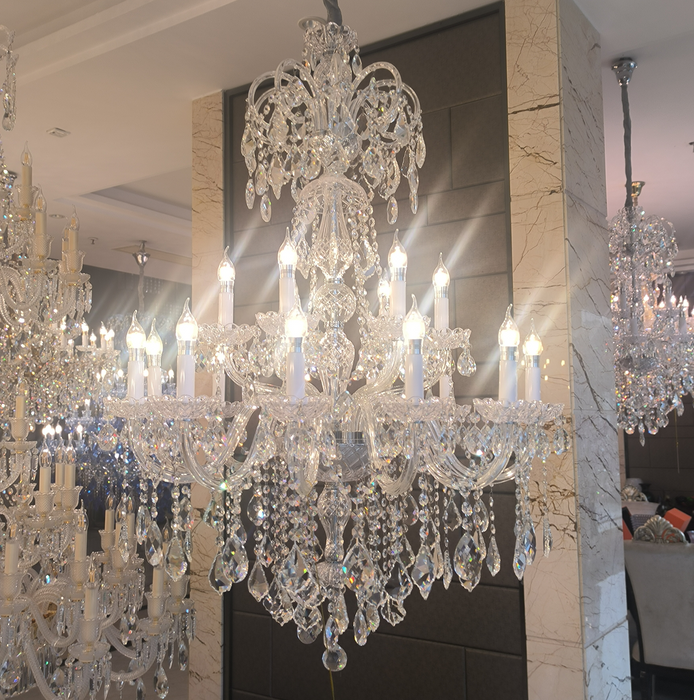 Lámpara de araña de cristal transparente clásica de lujo para vestíbulo/escalera/entrada/pasillo