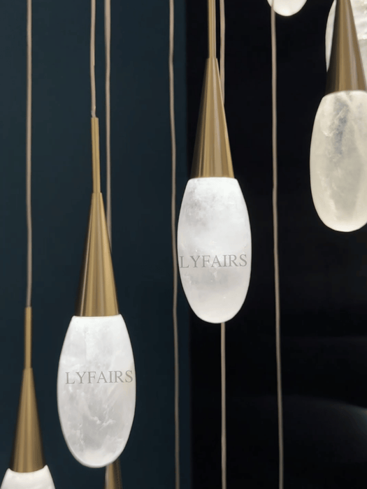Modern Cluster Spiral Teardrop Natural Crystal Staircase Chandelier