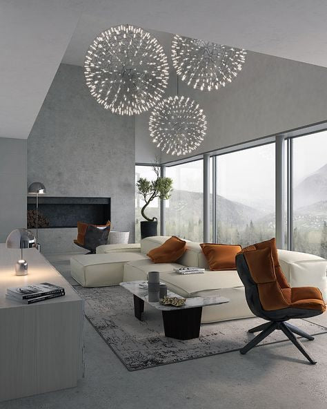 Round Starry Sky Chandelier Light Fire Ball Ceiling Lighting For Living Room Or Cottage