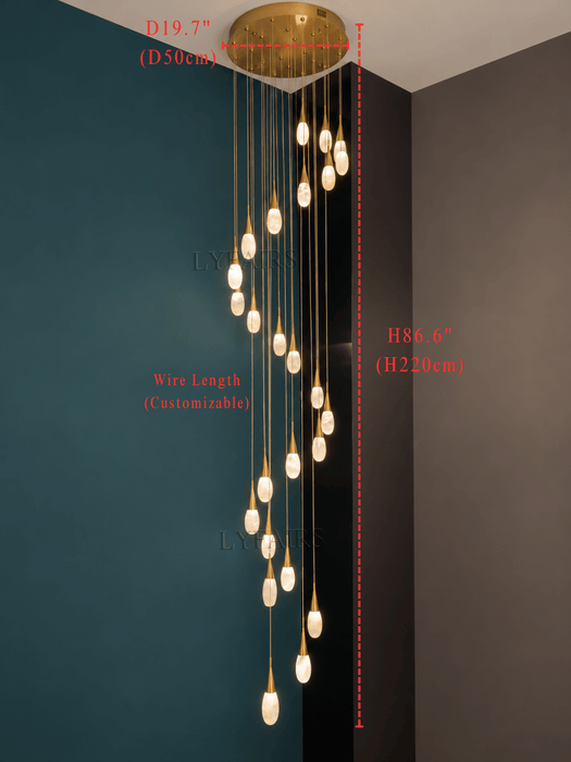 Modern Cluster Spiral Teardrop Natural Crystal Staircase Chandelier