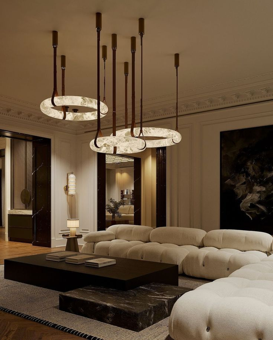 Modern Round Alabaster Chandelier for Living Room/Bedroom
